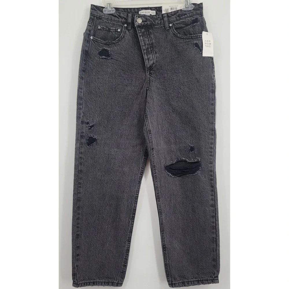 And Now this Criss Cross Womens Jeans SZ 30 Black Distressed Y2K Grunge Barncore